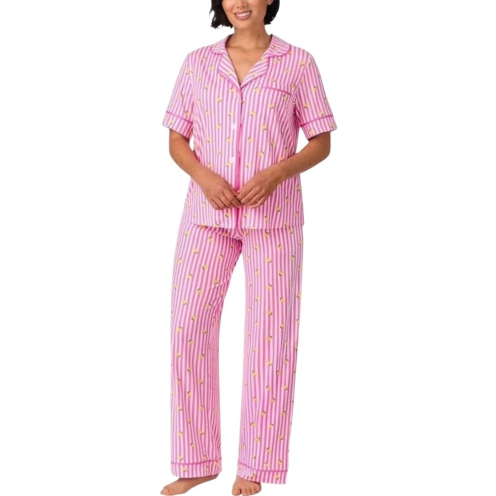 New Room Service Pink Striped Lemon Short Sleeve Pajama Set NWT